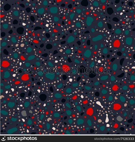 Decorative terrazzo seamless pattern. Small scattered stone and rock particles decorative endless texture. Textile, tile design, fabric print, wrapping paper, wallpaper, flooring. Vector illustration.. Decorative terrazzo seamless pattern.