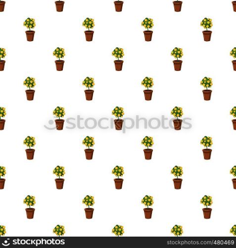 Decorative tree in flowerpot pattern seamless repeat in cartoon style vector illustration. Decorative tree in flowerpot pattern