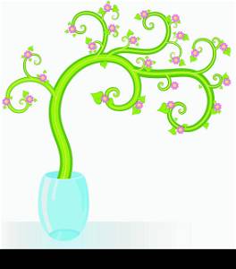 Decorative tree pink flowers with copy space vector illustration
