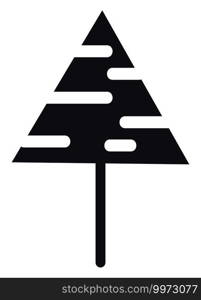 Decorative tree shaped likee triangle and colored in black, illustration, vector on white background.