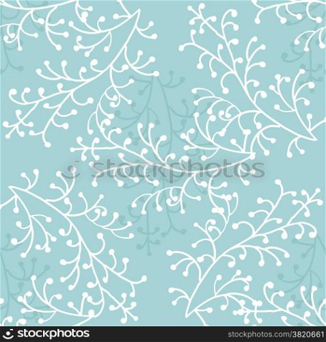 Decorative trees seamless pattern. Floral background in blue and white colors. Vector background