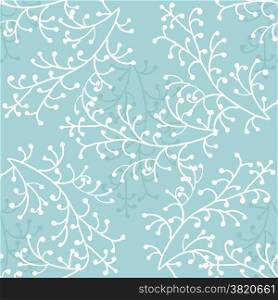 Decorative trees seamless pattern. Floral background in blue and white colors. Vector background