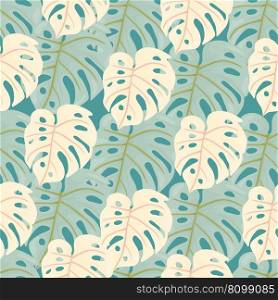 Decorative tropical leaf seamless pattern. Stylized exotic leaves background. Modern jungle plants endless wallpaper. Rainforest floral hawaiian backdrop. Vector illustration. Decorative tropical leaf seamless pattern. Stylized exotic leaves background. Modern jungle plants endless wallpaper.