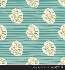 Decorative tropical leaf seamless pattern. Stylized exotic leaves background. Modern jungle plants endless wallpaper. Rainforest floral hawaiian backdrop. Vector illustration. Decorative tropical leaf seamless pattern. Stylized exotic leaves background. Modern jungle plants endless wallpaper.