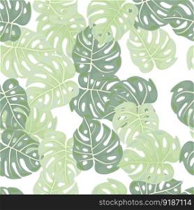 Decorative tropical leaf seamless pattern. Stylized exotic leaves background. Modern jungle plants endless wallpaper. Rainforest floral hawaiian backdrop. Vector illustration. Decorative tropical leaf seamless pattern. Stylized exotic leaves background. Modern jungle plants endless wallpaper.