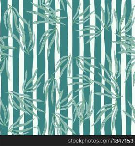 Decorative tropical leaves semless pattern on stripe background. Exotic hawaiian wallpaper. Abstract summer tropic leaf. Design for fabric, textile print, wrapping, cover. Vector illustration.. Decorative tropical leaves semless pattern on stripe background. Exotic hawaiian wallpaper.