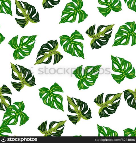 Decorative tropical palm leaves seamless pattern. Jungle leaf seamless wallpaper. Exotic botanical texture. Floral background. Design for fabric, textile print, wrapping, cover. Vector illustration. Decorative tropical palm leaves seamless pattern. Jungle leaf seamless wallpaper. Exotic botanical texture. Floral background.