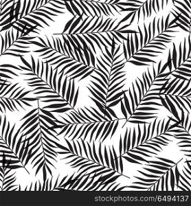 Decorative tropical seamless pattern with black palm leaves on a white background. Seamless pattern with black palm leaves