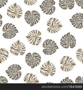 Decorative tropical seamless pattern with monstera leaves isolated on white background. Vintage botanical foliage plants wallpaper. Exotic hawaiian backdrop. Design for fabric, textile print, wrapping. Decorative tropical seamless pattern with monstera leaves isolated on white background.