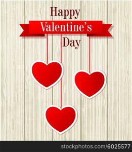 Decorative Valentine card with red paper hearts