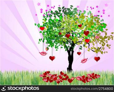 Decorative Valentine`s Day tree with hearts and lips
