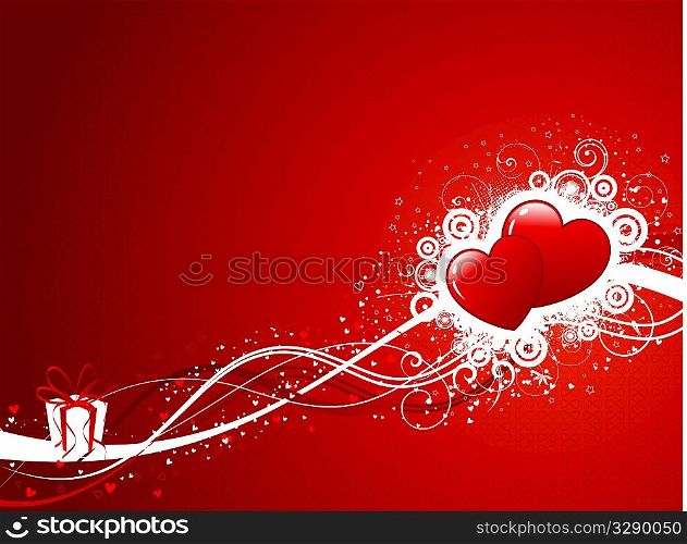 Decorative Valentines Day background with a gift and hearts