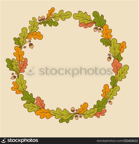 Decorative vector autumn wreath of oak branches