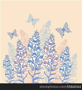 Decorative vector background with blue and pink wildflowers