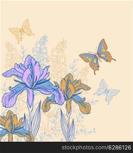 Decorative vector background with flowers and butterflies