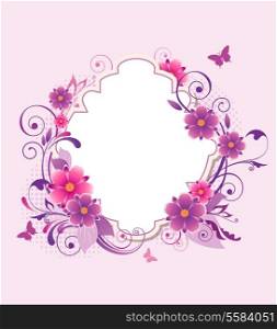 Decorative vector background with pink and violet flowers