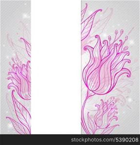 Decorative vector background with pink hand drawn tulips