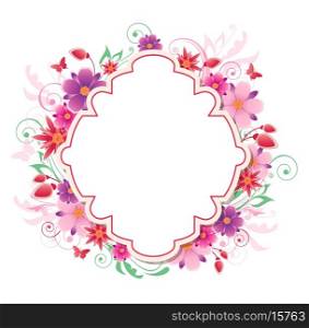 Decorative vector background with red and pink flowers