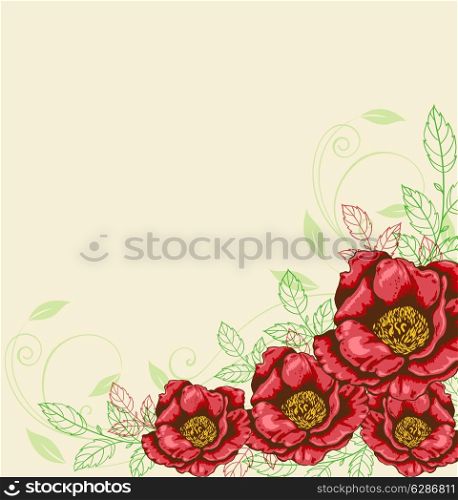 Decorative vector background with red flowers