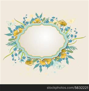 Decorative vector background with yellow flowers and butterflies