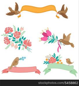 Decorative vector banners with flowers and birds