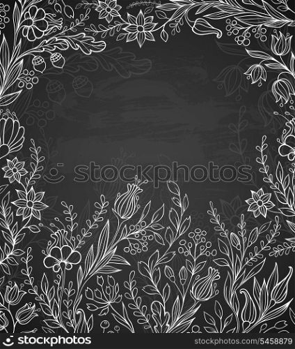 Decorative vector black background with white flowers