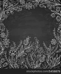Decorative vector black background with white flowers