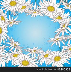 Decorative vector blue background with chamomile
