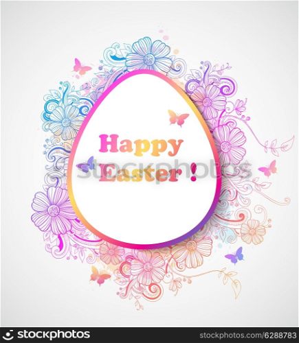 Decorative vector Easter background with pink and blue flowers