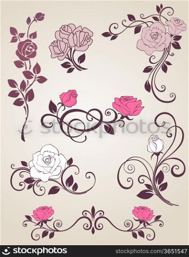 Decorative vector elements with roses for design