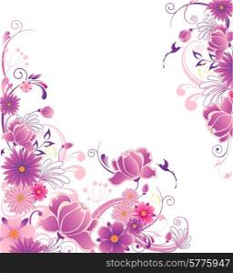 Decorative vector floral background with pink and violet flowers