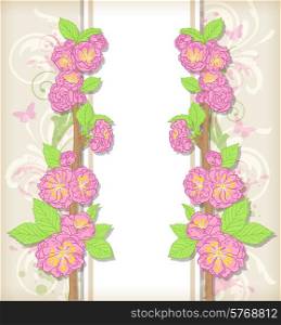 Decorative vector floral background with pink peach flowers