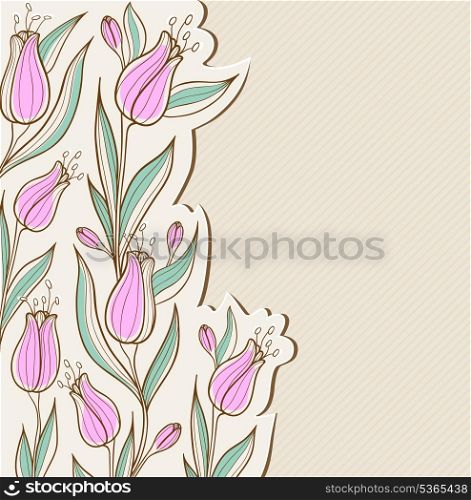 Decorative vector floral background with pink tulips