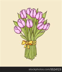 Decorative vector floral background with pink tulips