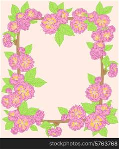 Decorative vector floral frame with pink peach flowers