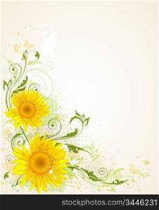 decorative vector floral grunge background with sunflowers
