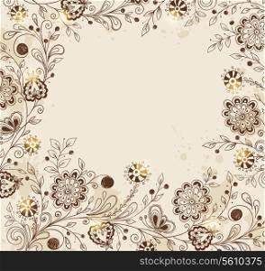 Decorative vector hand drawn background with flowers