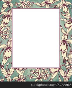 Decorative vector hand drawn floral frame with orchids