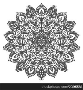 Decorative vector pattern mandala. Oriental round pattern in the shape of a flower. Monochrome illustration in zentangle style. Mandala for coloring book, henna tattoo, mehendi, yoga logo.. Decorative vector pattern mandala.