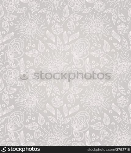 Decorative vector seamless drawing with flowers, leaves and butterflies