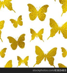 Decorative vector seamless pattern with golden butterflies on a white background