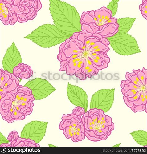 Decorative vector seamless pattern with peach flowers