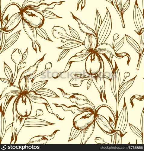 Decorative vector vintage seamless pattern with orchids