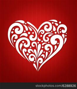 Decorative vector white heart on a red background for Valentine&rsquo;s Day