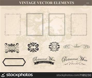 Decorative vintage frames and borders set vector.Abstract vintage frame design in various styles.Vector Vintage Ornament
