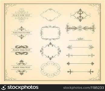 Decorative vintage frames, borders and page decoration elements. Calligraphic design elements. Vector Vintage Ornament