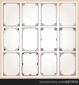 Decorative vintage frames borders backgrounds rectangle proportions set 6 vector