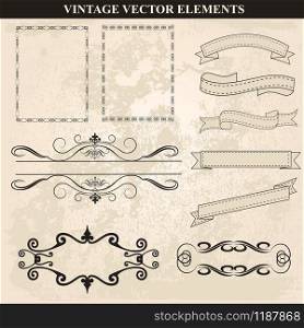 Decorative vintage frames ribbons and borders set vector. Abstract vintage frame design in various styles. Vector Vintage Ornament