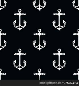 Decorative vintage marine anchors seamless pattern on dark turquoise background. Vintage marine anchors seamless pattern