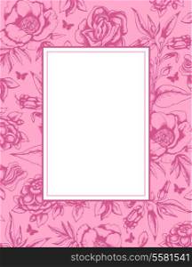 Decorative vintage pink background with frame and flowers